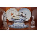 A 19TH CENTURY BLUE AND WHITE DAVENPORT PORCELAIN CAKE BASKET, 
 with rustic handle,