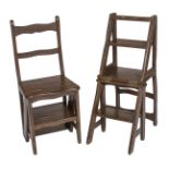 A PAIR OF PROVINCIAL OAK METAMORPHIC LIBRARY STEPS,
each with four steps,