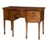 A 19TH CENTURY BOW FRONTED MAHOGANY SIDE BOARD, of small proportions,