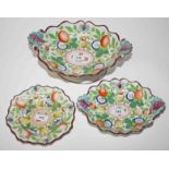 AN EARLY 19TH CENTURY RIDGEWAY PORCELAIN DESSERT SERVICE, 
comprising comport, two plates,