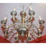 AN EIGHT BRANCH NICKEL PLATED CEILING LIGHT, 
with octagonal baluster stem,