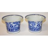 A PAIR OF CHINESE BLUE AND WHITE JARDINIERES OR PLANTERS,