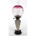 A LATE VICTORIAN VASE-SHAPED SILVER TABLE OIL LAMP, 
by J.N.M.