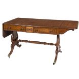 A GOOD IRISH REGENCY PERIOD MAHOGANY AND ROSEWOOD BANDED CORK SOFA TABLE,