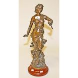 A BRONZED SPELTRE FIGURE, 
modelled as Classical woman, on circular faux marble base, 25in (64cm).