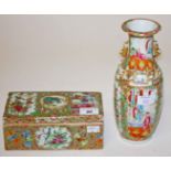 A RECTANGULAR CANTONESE PORCELAIN BOX AND COVER, 
of rectangular form, with divided interior,