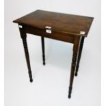 A GEORGE IV PERIOD MAHOGANY SIDE OR OCCASIONAL TABLE, 
the rectangular top on turned legs,