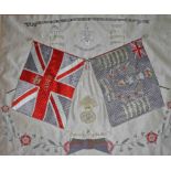 ROYAL IRISH FUSILIERS, 
an Edwardian embroidered silk panel, the regimental colours,
