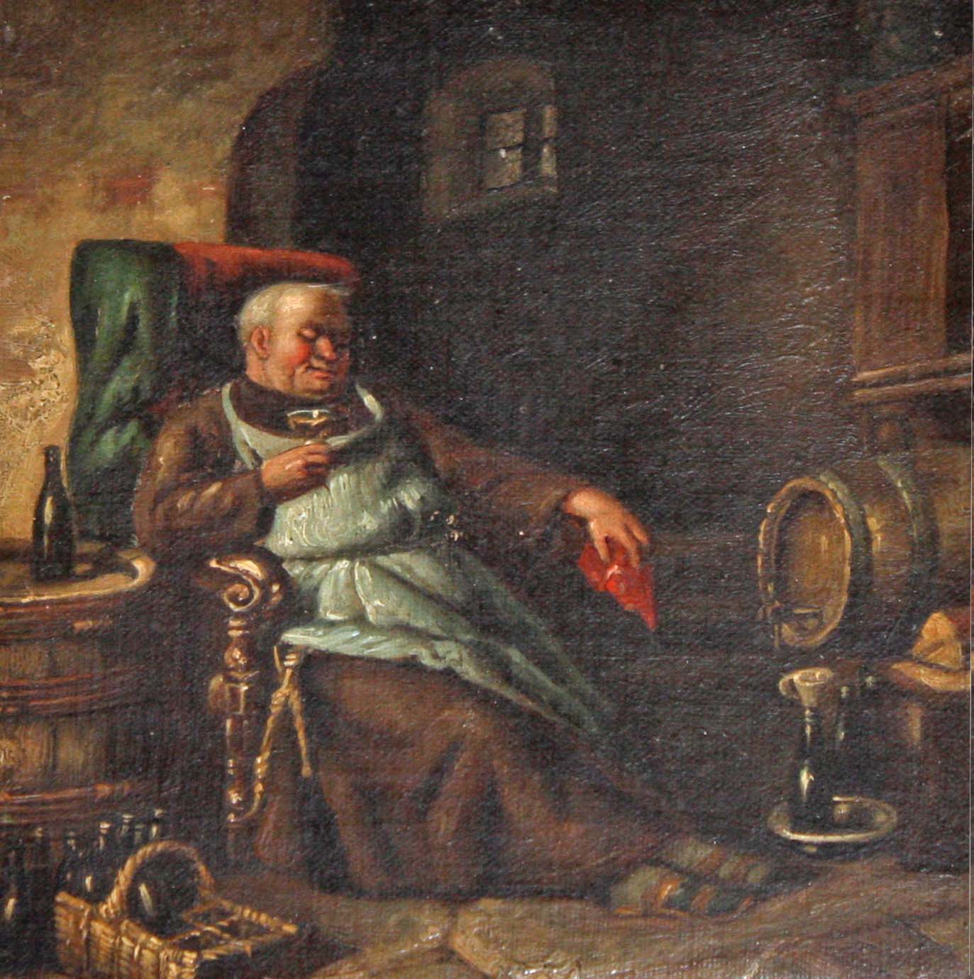 GRÜNEBERGER, 19th century German, 
Monk Tasting Wine in a Cellar, and its companion,