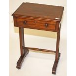 A VICTORIAN MAHOGANY SIDE OR WORK TABLE, 
the rectangular moulded top, above a frieze drawer,