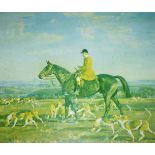 AFTER SIR ALFRED JAMES MUNNINGS, 
a framed print depicting a master of the hunt with hounds,