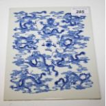 AN ATTRACTIVE CHINESE BLUE AND WHITE PORCELAIN PANEL, 
decorated with nine dragons,