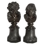 A PAIR OF HEAVY BRONZE BUSTS, 
modelled as Antinous and Ariadne,
