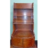 A 19TH CENTURY MAHOGANY AND SATINWOOD BANDED WATERFALL BOOKCASE, 
with three graduating shelves,