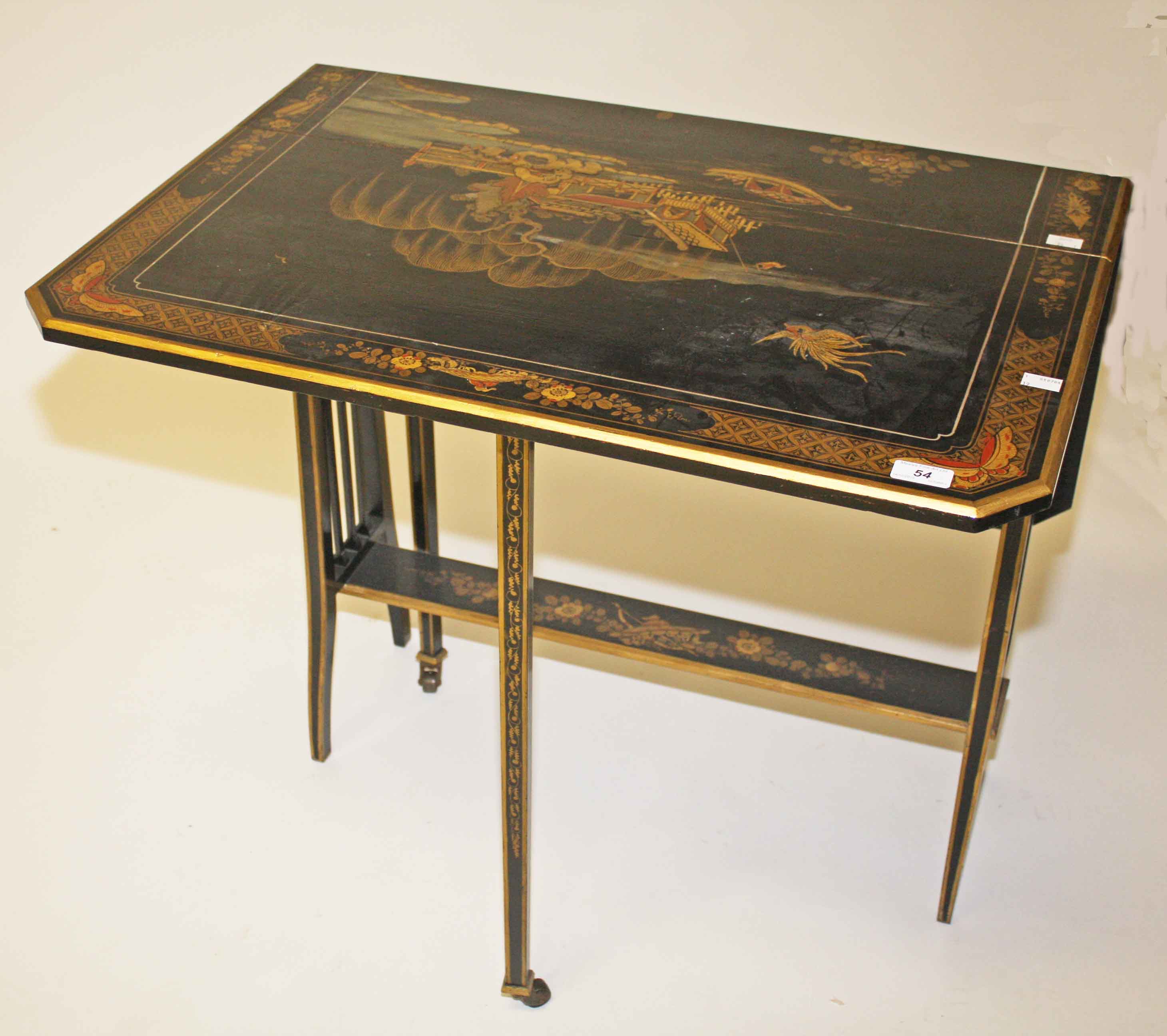 A CHINOISERIE LACQUERED PARCEL GILT YACHT OR SUTHERLAND TABLE,