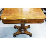 AN EARLY VICTORIAN MAHOGANY TEA TABLE, 
the top with rounded corners, above a plain frieze,