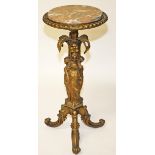 A CIRCULAR GILT COMPOSITION JARDINIERE STAND, 
with circular marble top and a gadroon edge,