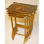 A NEST OF FOUR EARLY 20TH CENTURY DECORATED QUARTETTO TABLES,