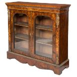 A 19TH CENTURY WALNUT AND FLORAL MARQUETRY SIDE CABINET,