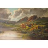 M. EVATT (EARLY 20TH CENTURY ENGLISH SCHOOL), 
Mountainous Landscape with Highland Cattle, O.O.C.