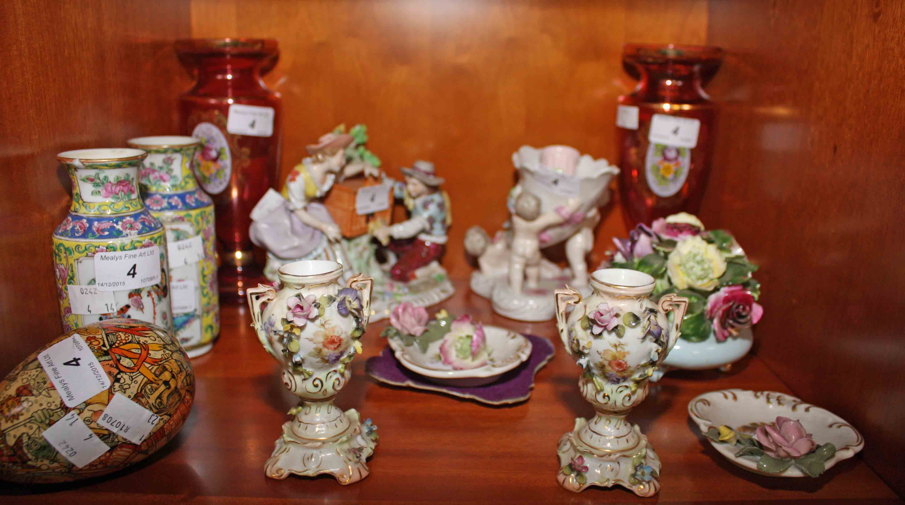 A COLLECTION OF MISCELLANEOUS PORCELAIN AND GLASS, 
comprising a pair of small Cantonese vases,