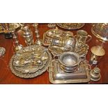 A COLLECTION OF SILVER PLATEWARE, 
comprising a swing handle cake basket,