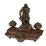 A FINE FRENCH BRONZE AND GRIOTTE D'ITALIE MARBLE DESK STAND, late 19th century,