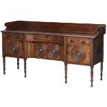 A GEORGE IV PERIOD MAHOGANY SIDE BOARD, 
possibly Cork,