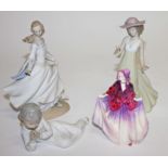 THREE LLADRO PORCELAIN FIGURES, 
and a Royal Doulon figure, Sweet Anne.