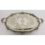 A FINE 19TH CENTURY SHEFFIELD SILVER PLATED AND TWO HANDLED ARMORIAL TRAY,