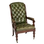 A LATE WILLIAM IV OR EARLY VICTORIAN MAHOGANY LIBRARY ARMCHAIR,