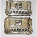 A PAIR OF LATE 19TH CENTURY RECTANGULAR SILVER PLATED ENTRÉE DISHES AND COVERS,