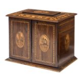 A 19TH CENTURY YEWWOOD AND MARQUETRY KILLARNEY TABLE TOP CHEST,