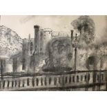 JOHN KEOGH (20TH/21ST CENTURY IRISH), 
Kilkenny Castle from John's Bridge, charcoal,