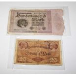 A 1923 100,000 MARK NOTE,

Reichsbanknote, serial number M02682095,