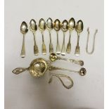 A VICTORIAN SILVER OIL LADLE, 
a Victorian Kings pattern salt spoon, a silver pusher,