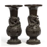 A PAIR OF LARGE HEAVY JAPANESE BRONZE VASES, 
Meiji period,