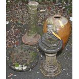 A COMPOSITION SANDSTONE BIRD BATH, 
with circular dish top, 28in (71cm)h x 17.