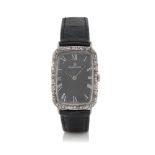 JAEGER LE COULTRE ANNI '70. C. rectangular, silver, bezel with decorations and black enamel. D. grey