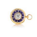 ANONIMO "RIPETIZIONE QUARTI" 1870/80 CA. C. half-hunter, 18K yellow gold and blue enamel with