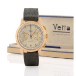 VETTA CRONOGRAFO ANTIMAGNETIC OVER-SIZE ANNI '50. C. 18K pink gold with downturned lugs and