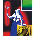 KOSTABI MARK b. 1960  Tools of consumption, 1988 olio su tela cm. 122x91x2, firma e anno in basso al