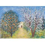 CASCELLA MICHELE b. 1892 d. 1989 Albero d'arancio olio su tela cm. 50x70, firma in basso a