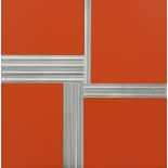 ALVIANI GETULIO b. 1939  1-2-3-4 su rosso, (1973) alluminio e laminato rosso cm. 72x72, firma,
