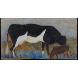 CESETTI GIUSEPPE b. 1902 d. 1990 Mucca con vitello, 1928/29 olio su tavola cm. 27x50, firma al