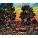 GONZAGA GIOVANFRANCESCO b. 1921 d. 2007 Terra lombarda al tramonto, 1996 olio su tela cm. 50x60,