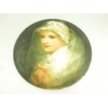 A VICTORIAN OUTSIDE DECORATED EARTHENWARE CONVEX PLAQUE PAINTED BY F CLAXTON SIGNED, WITH THE HEAD