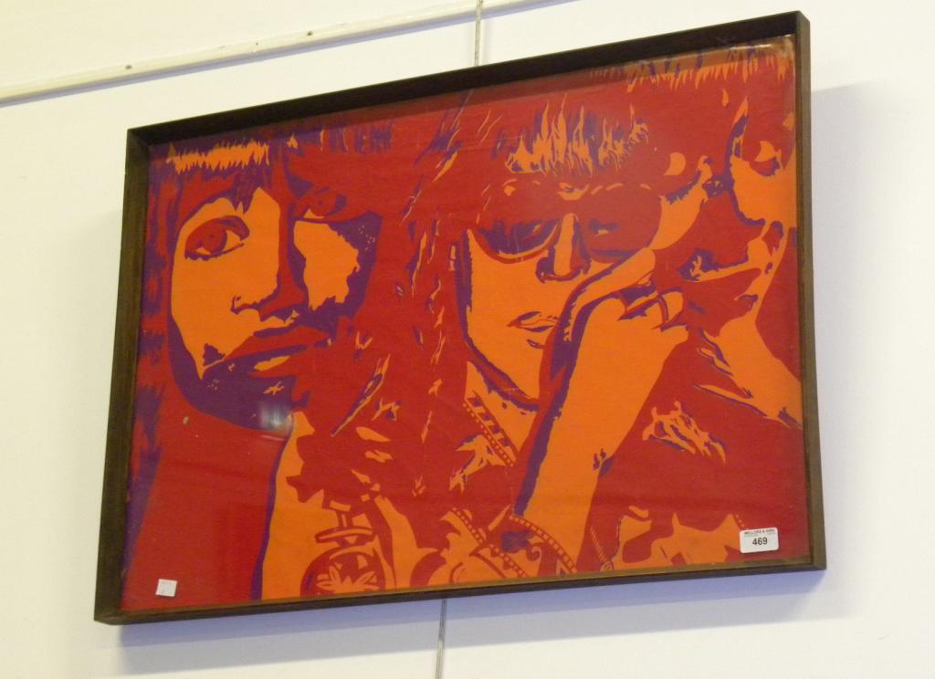 A BEATLES POSTER, FRAMED