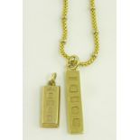 A 9CT GOLD INGOT PENDANT, ANOTHER, SMALLER AND A 9CT GOLD NECKLET, 12.6G