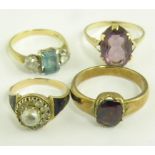 FOUR VARIOUS GEM SET GOLD RINGS, 12G